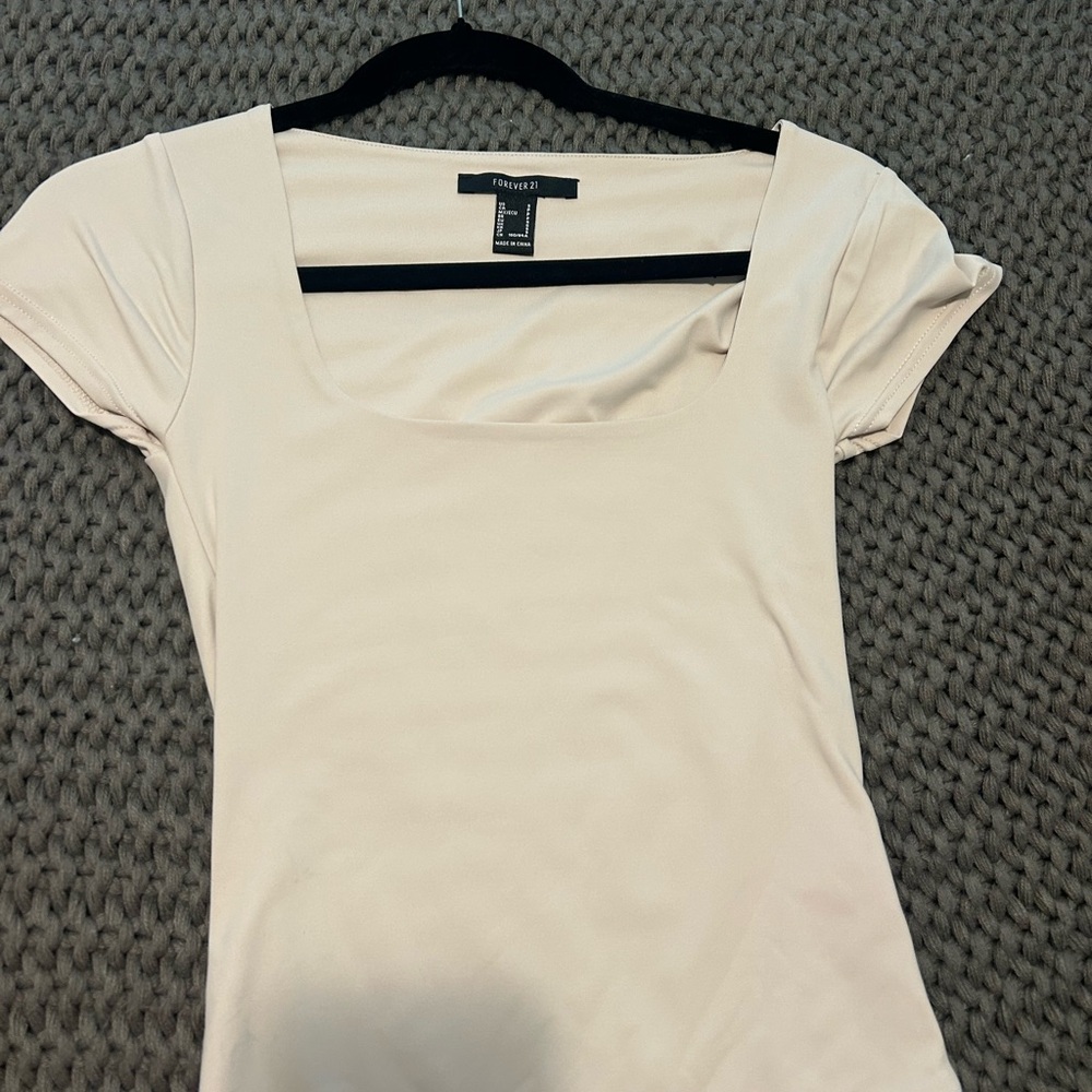 Forever 21 Cream Cap Sleeve Fitted Bodysuit